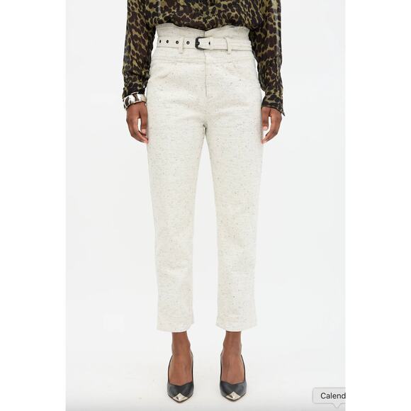 Isabel Marant Pants - Isabel Marant Speckled White Evera Jeans Belted High Waist Size FR 38 US 2